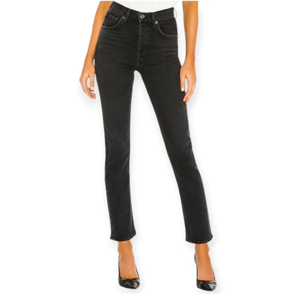 Agolde Riley High Rise Straight Crop Jeans Panoramic Black Slim Straight Size 24